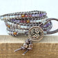 Leather Beaded 5x wrap bracelet with Amathyst and Gray Agate