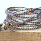 Leather Beaded 5x wrap bracelet with Amathyst and Gray Agate