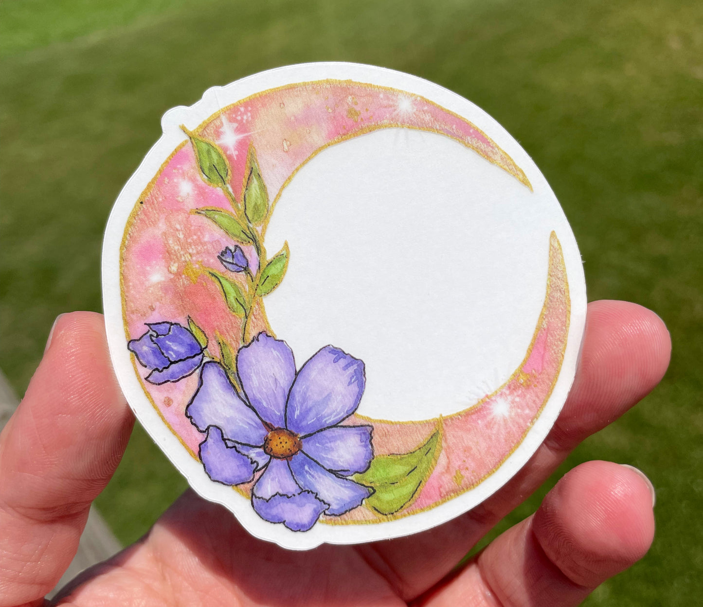 Pink Crescent Moon and Cosmo watercolor clear vinyl waterproof sticker