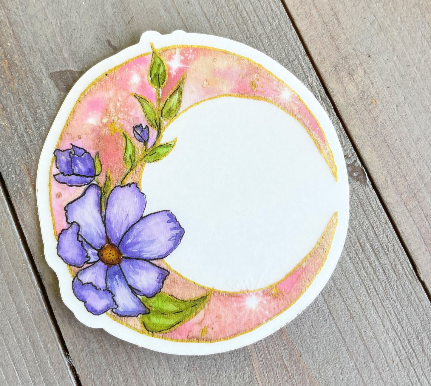 Pink Crescent Moon and Cosmo watercolor clear vinyl waterproof sticker