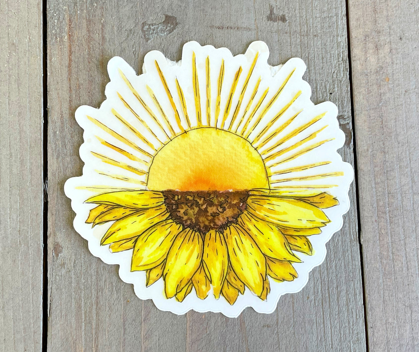 Sun and Sunflower watercolor clear vinyl waterproof sticker