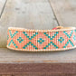 Pink Peach and Teal Loom woven geometric Diamond Chevron beaded friendship bracelet