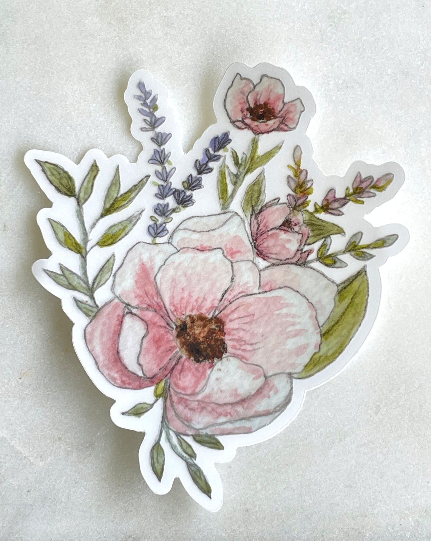 Magnolia and lavender floral Vinyl waterproof sticker