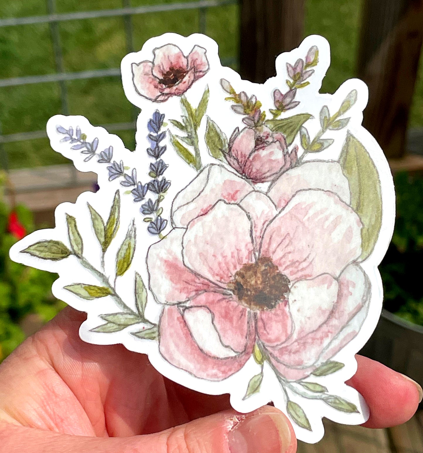 Magnolia and lavender floral Vinyl waterproof sticker