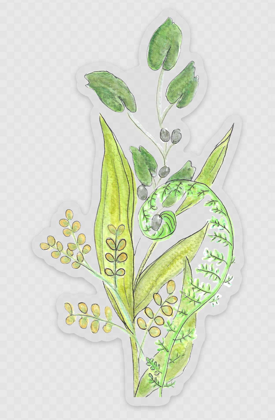 Greenery and Fiddlehead fern Vinyl waterproof sticker