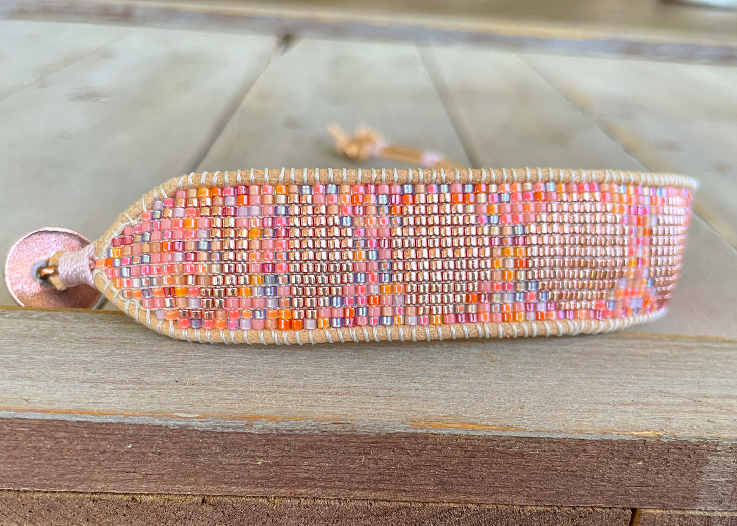 Neon Pink Moon Phases Beaded Loom Bracelet