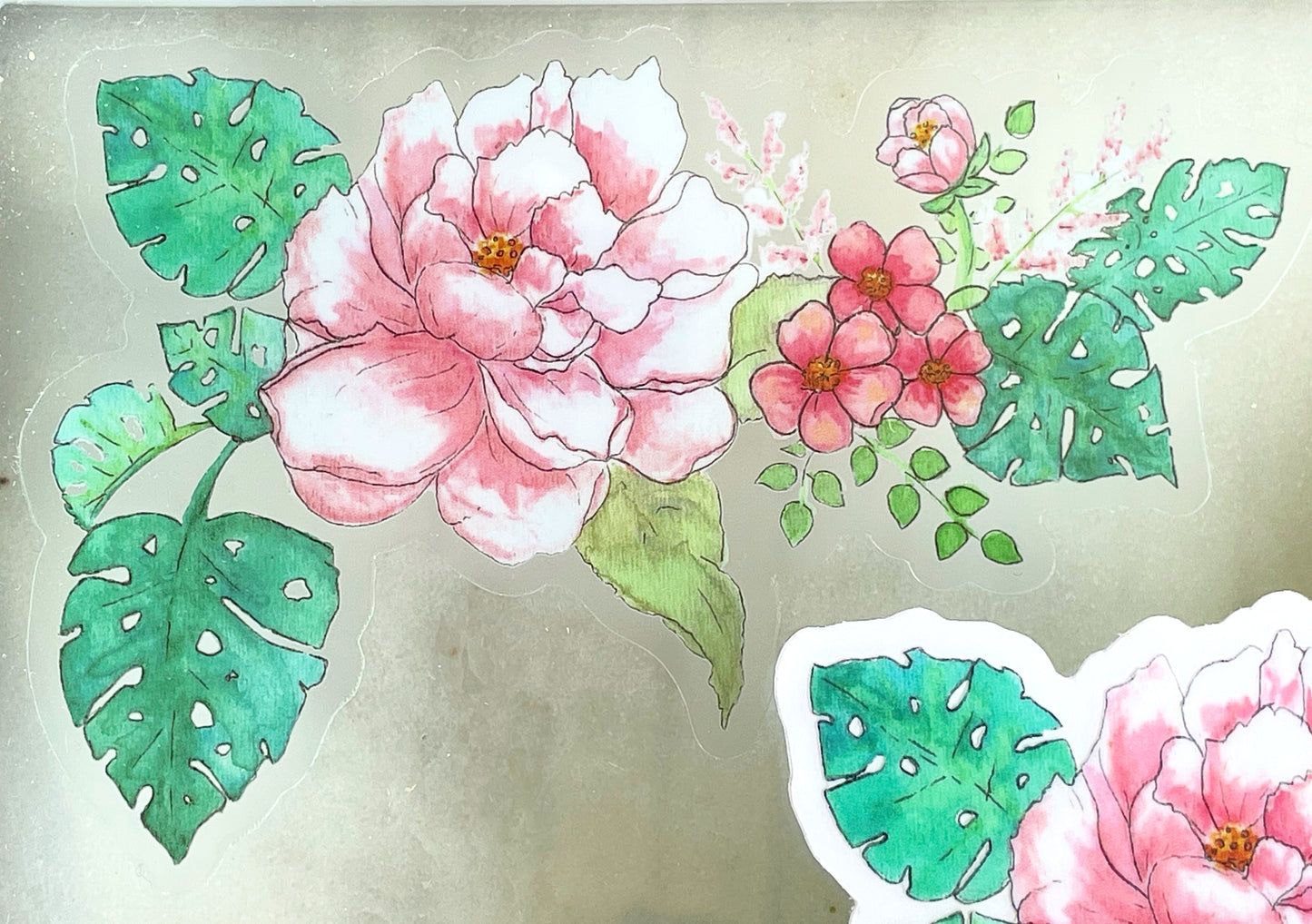 Set of 3 watercolor Floral stickers