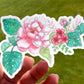 Pink Peony and Monstera Leaf Vinyl waterproof sticker