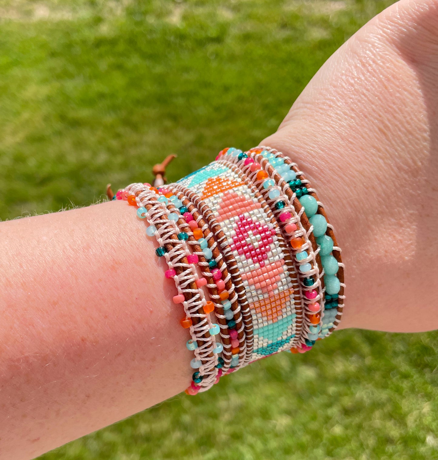 Rainbow Loom woven geometric Triangle beaded friendship bracelet