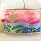 Wide Mountain Sunset Bead Loom Woven Cuff Bracelet with Leather Trim