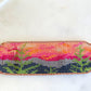 Wide Mountain Sunset Bead Loom Woven Cuff Bracelet with Leather Trim