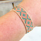 Pink Peach and Teal Loom woven geometric Diamond Chevron beaded friendship bracelet