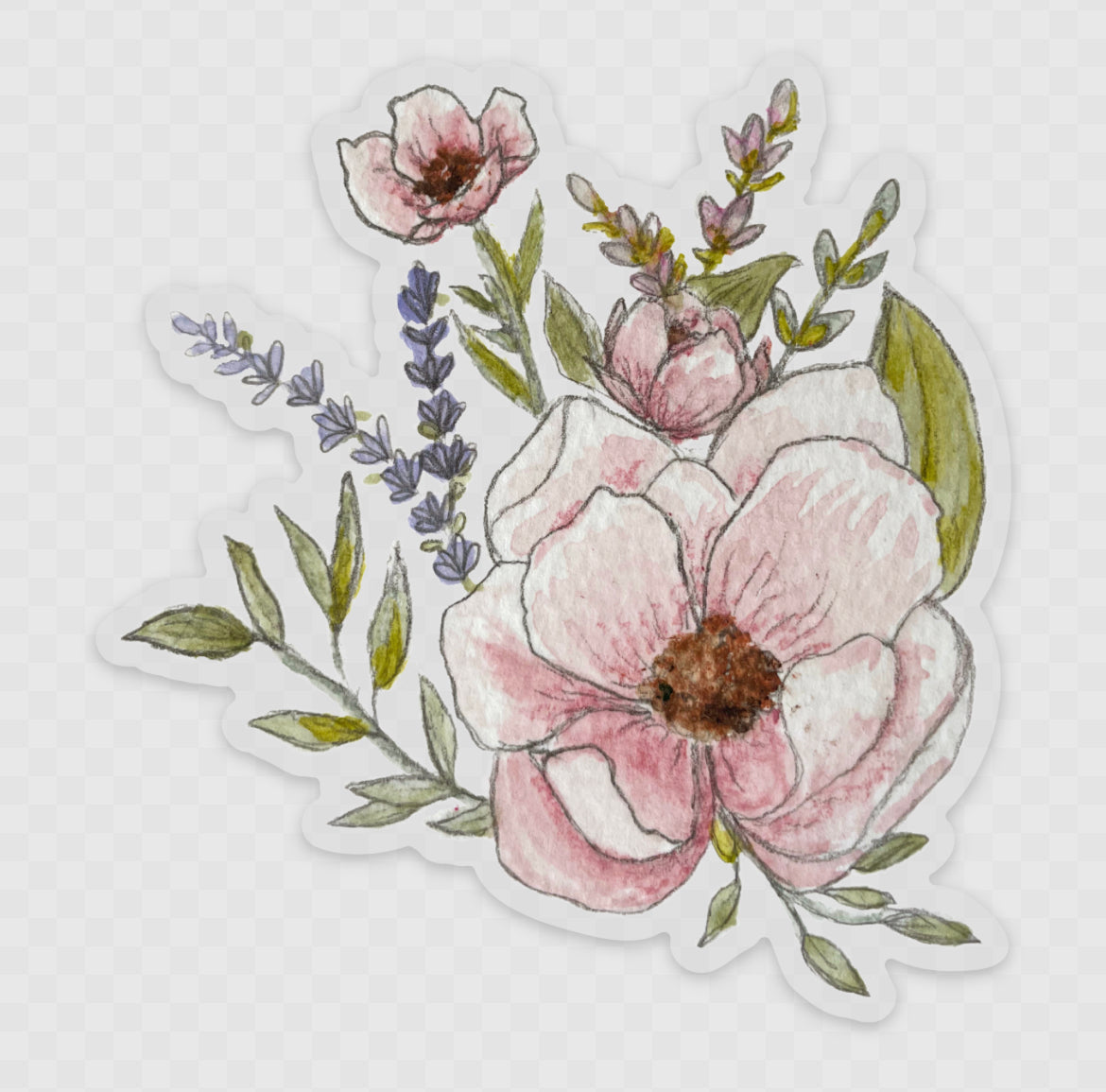 Magnolia and lavender floral Vinyl waterproof sticker