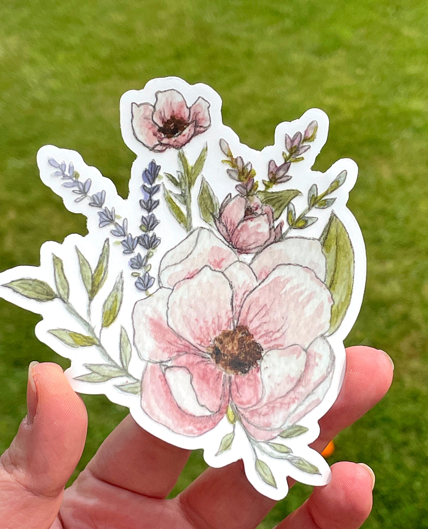 Magnolia and lavender floral Vinyl waterproof sticker