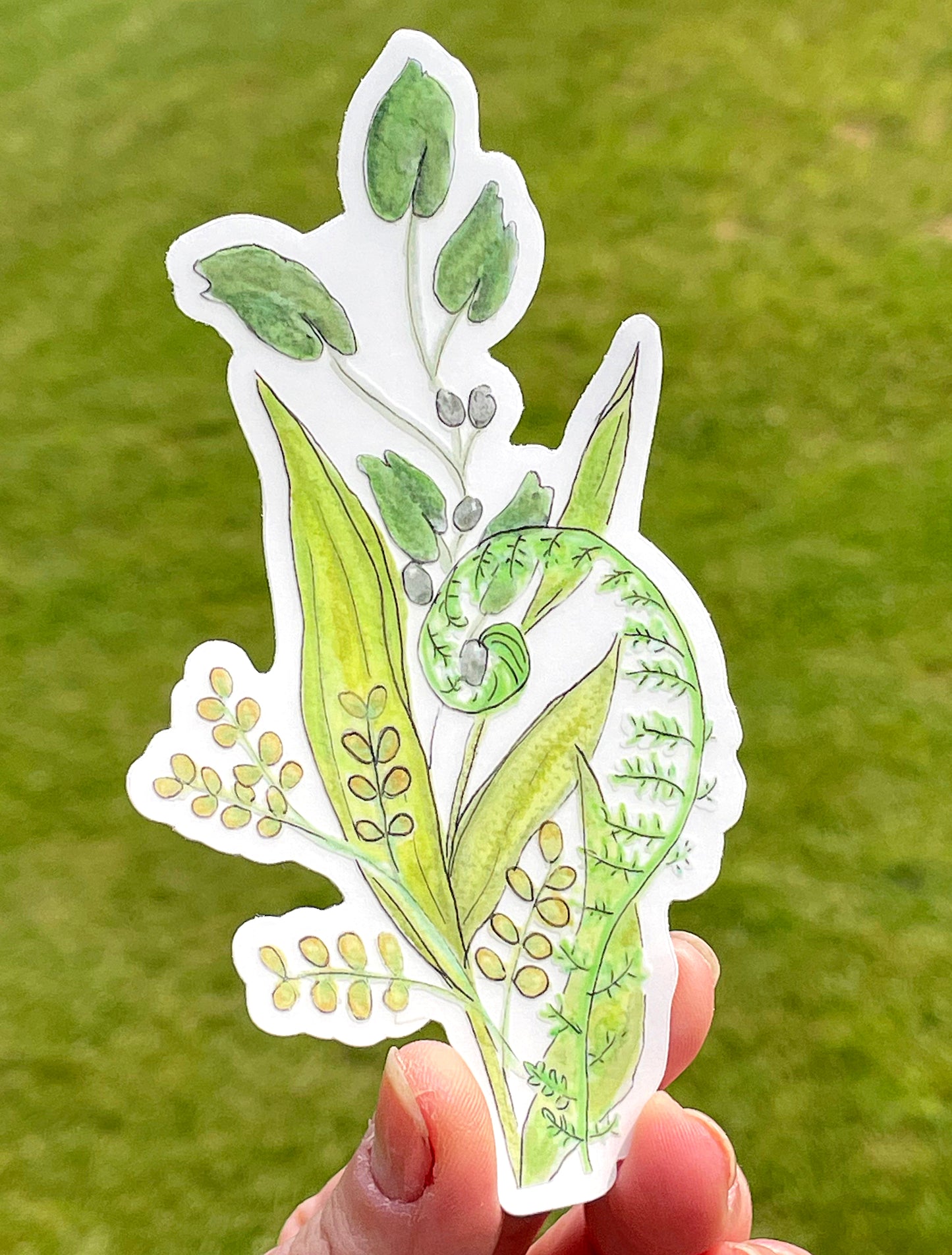 Greenery and Fiddlehead fern Vinyl waterproof sticker