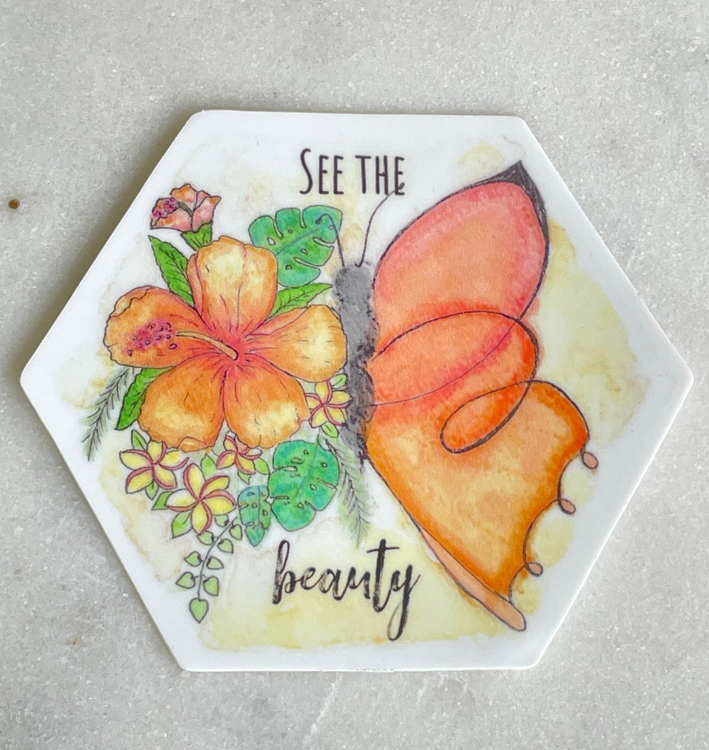 See the Beauty watercolor Hexagon Sticker