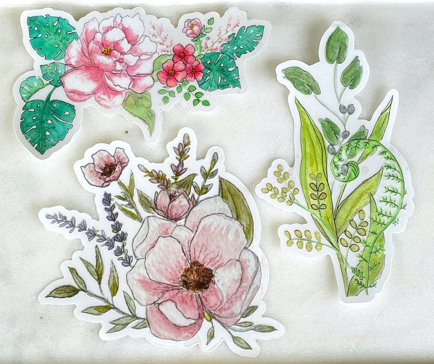 Set of 3 watercolor Floral stickers