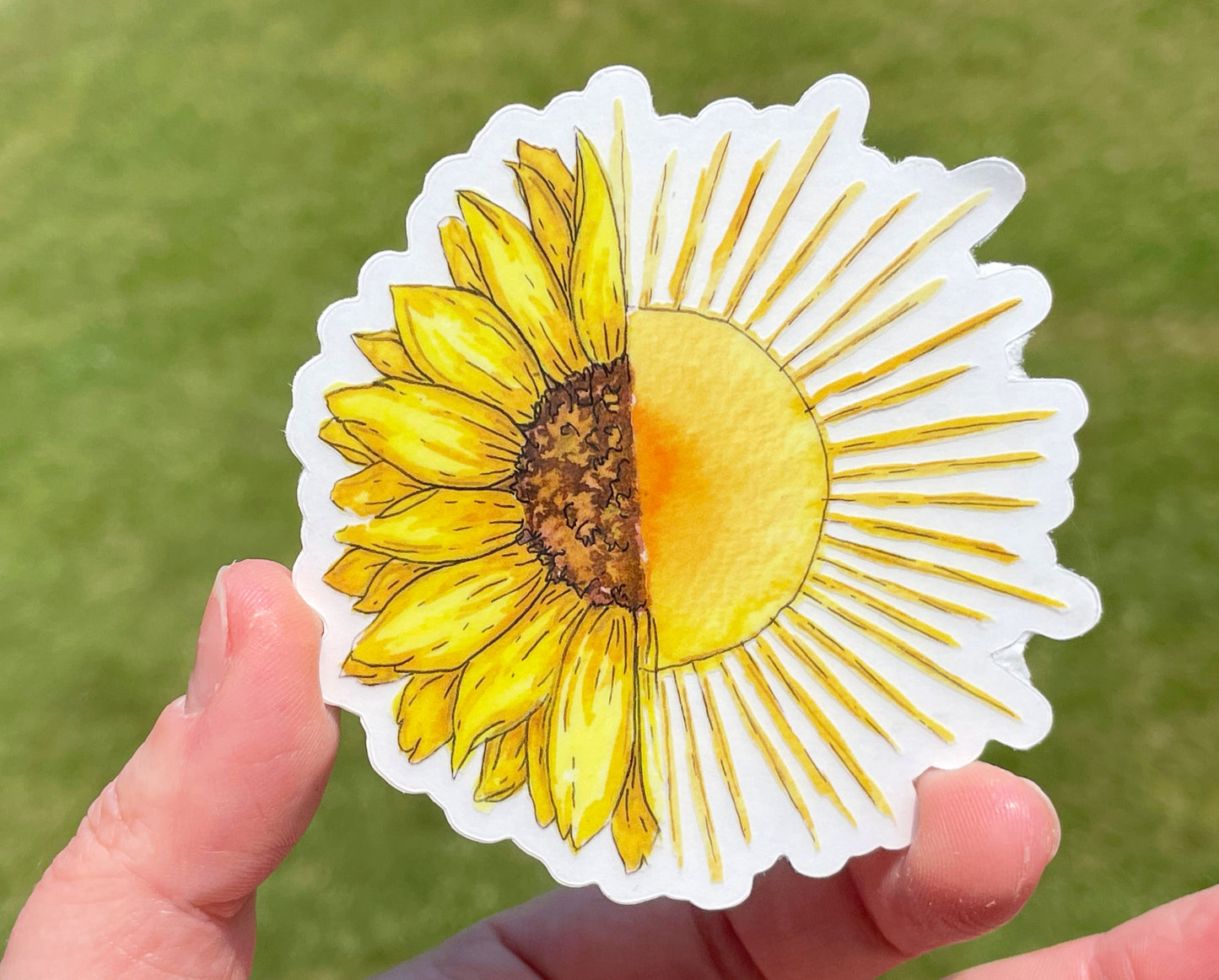 Sun and Sunflower watercolor clear vinyl waterproof sticker