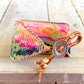 Wide Mountain Sunset Bead Loom Woven Cuff Bracelet with Leather Trim