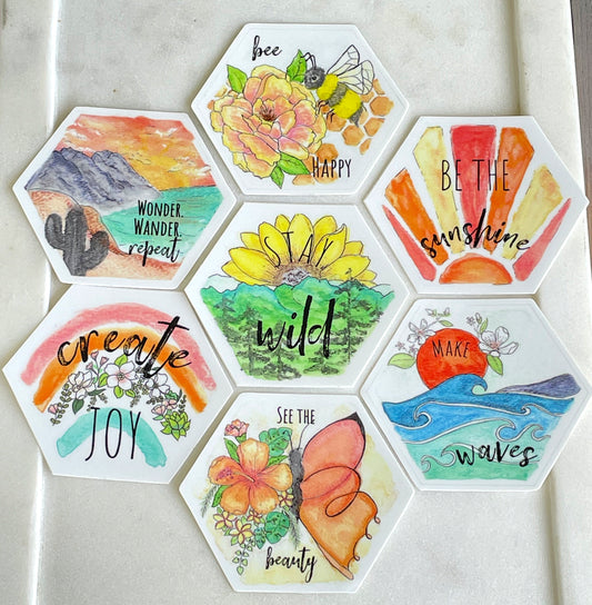 See the Beauty watercolor Hexagon Sticker