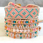 Pink Peach and Teal geometric Diamond ChevronBeaded Macrame Bracelet and Diamond Loom Set