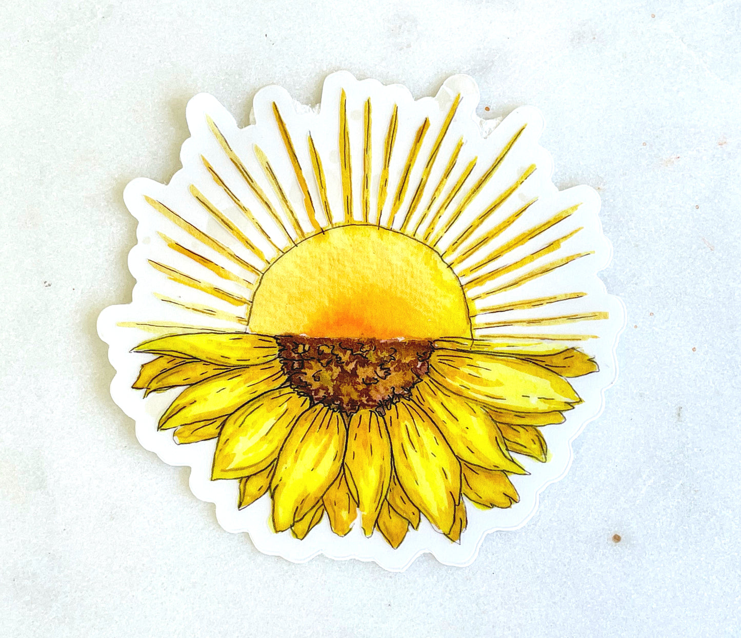 Sun and Sunflower watercolor clear vinyl waterproof sticker