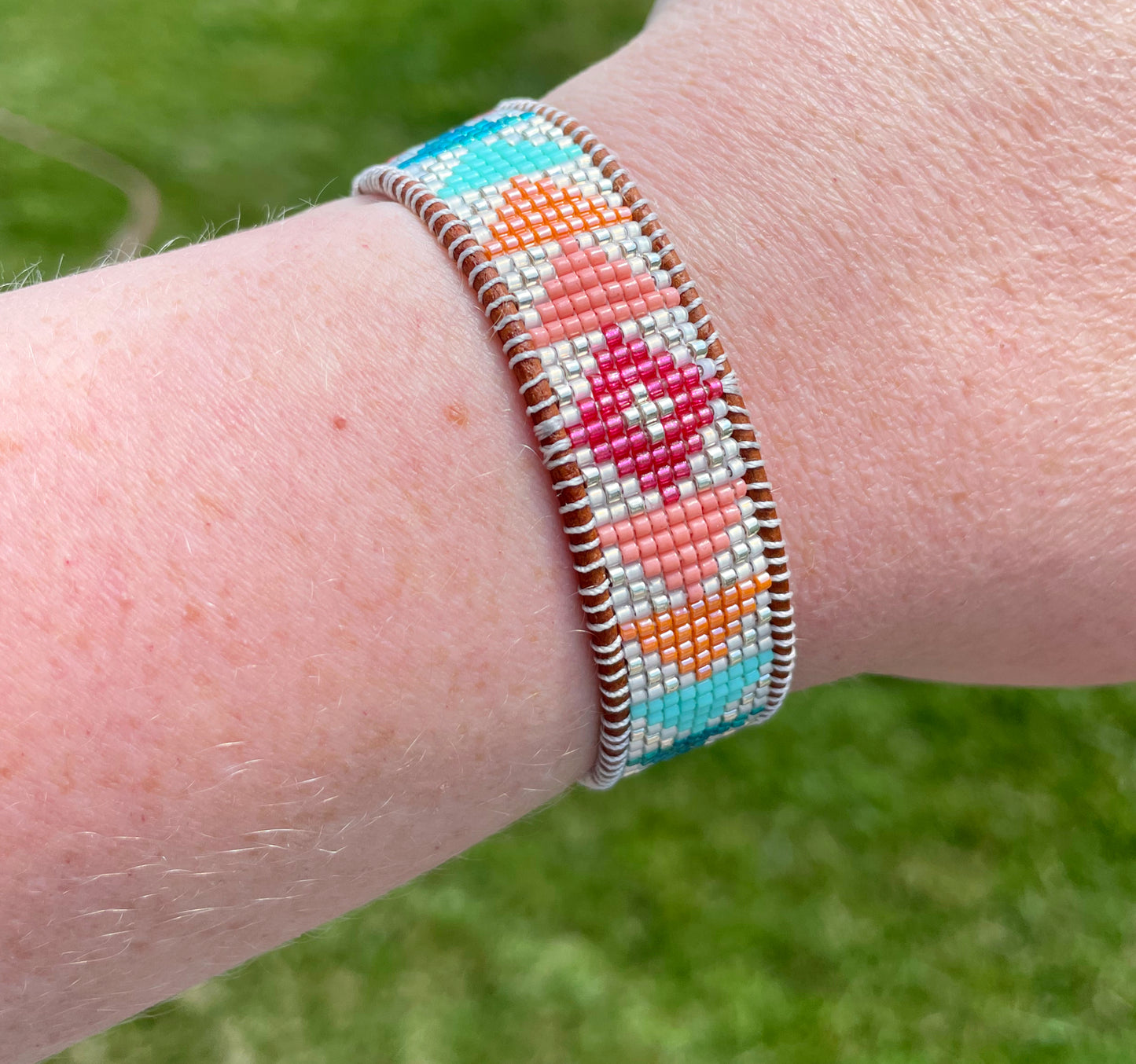 Rainbow Loom woven geometric Triangle beaded friendship bracelet