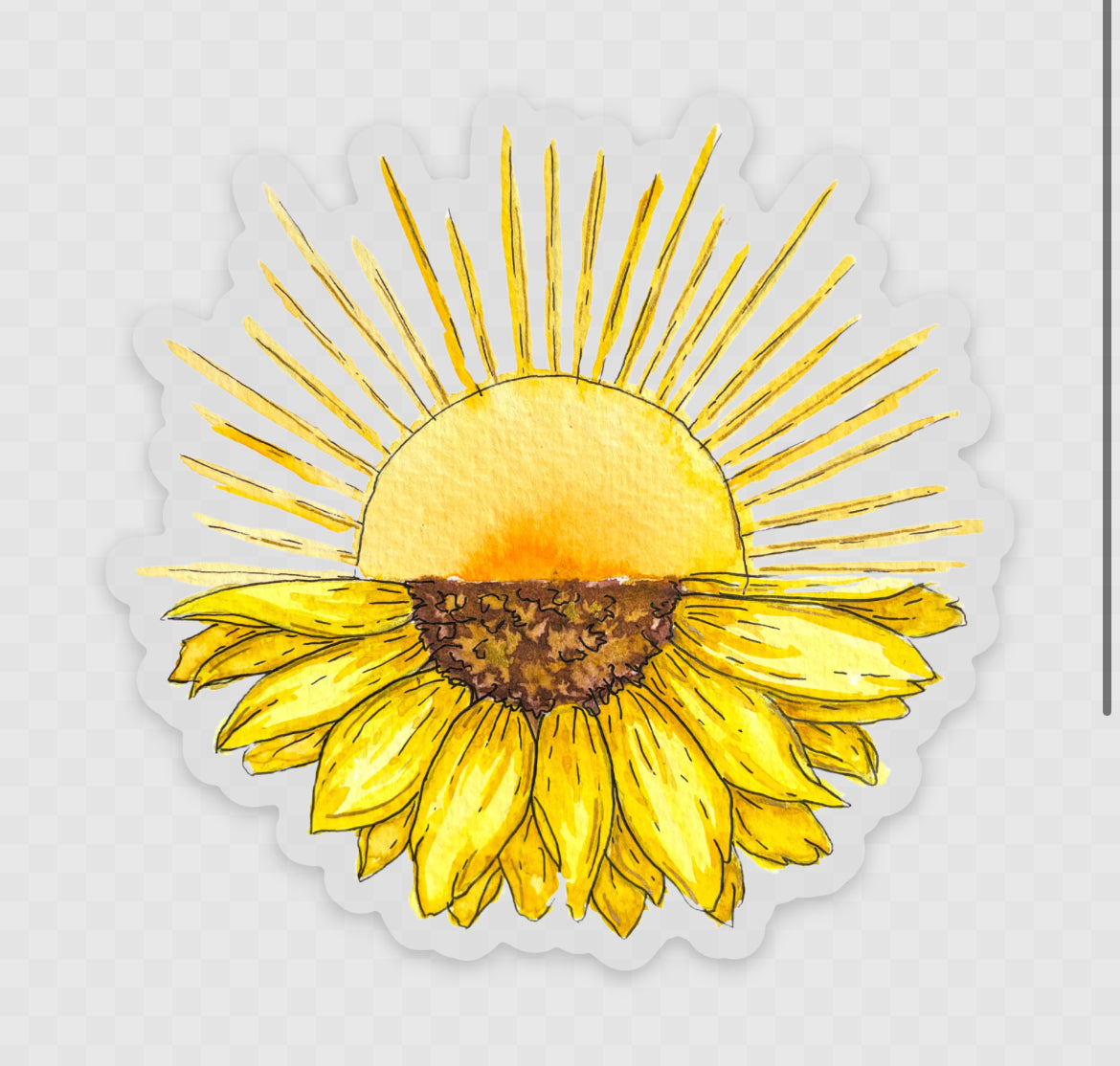 Sun and Sunflower watercolor clear vinyl waterproof sticker