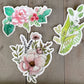 Pink Peony and Monstera Leaf Vinyl waterproof sticker