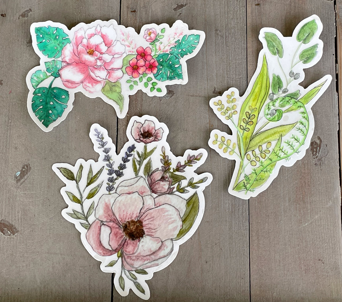 Pink Peony and Monstera Leaf Vinyl waterproof sticker