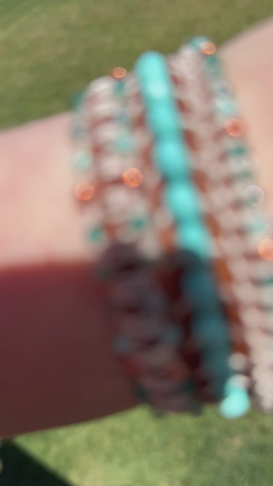 Turquoise Blues and Green Beaded Macrame and Leather Bracelet