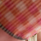 Pink and orange Gingham Bead Loom woven bracelet with adjustable leather trim