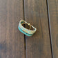 Golden Sun Over Waves Bead Loom Woven Bracelet with Slide adjustable Clasp and Leather Trim