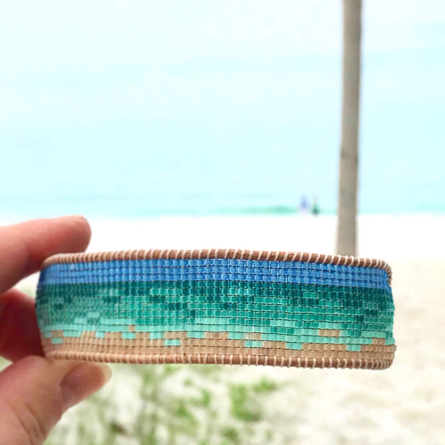 Beach Loom Beaded Bracelet, Bead woven Leather bracelet