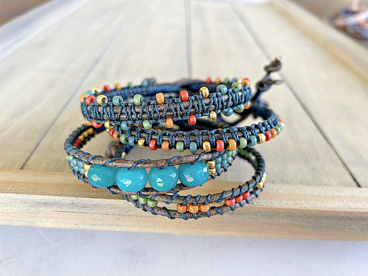 Dark Teal Beaded Macrame Bracelet