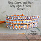 Copper Navy Blush Gray Agate and Beaded Macrame 3x wrap bracelet