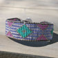 Fancy Tribal Bead Loom Woven Leather Wrap Bracelet in Purple, Aqua, Pink and Silver