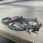 Purple Aqua and Pink Side beaded Macrame Woven Leather Stack bracelet