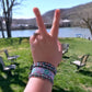 Purple Turquoise and Pink Ladder Woven Leather Stack bracelet