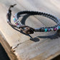 Purple Aqua and Pink Top Beaded Macrame Woven Leather Stack bracelet