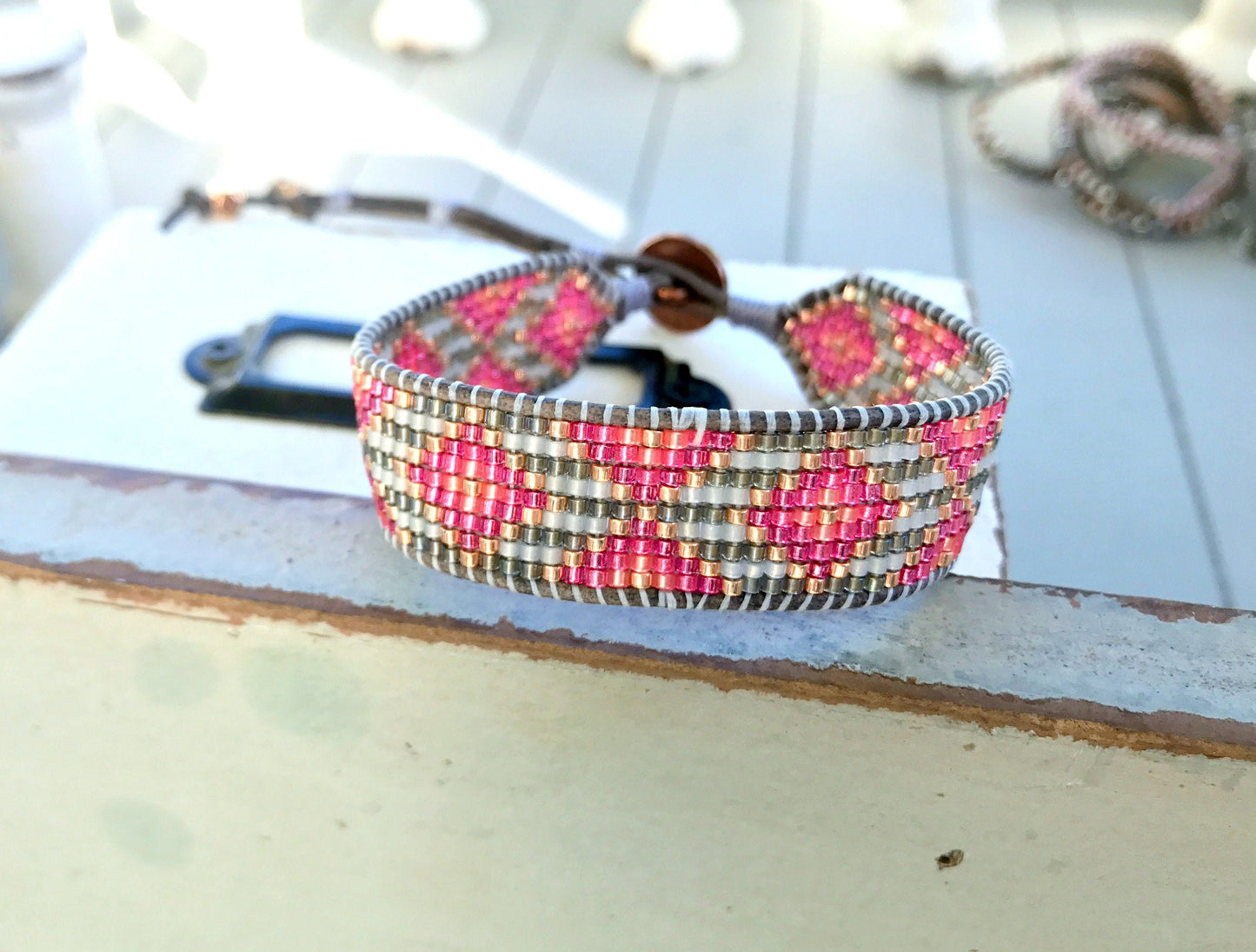 Pink Tribal Ombre Diamond beaded friendship bracelet