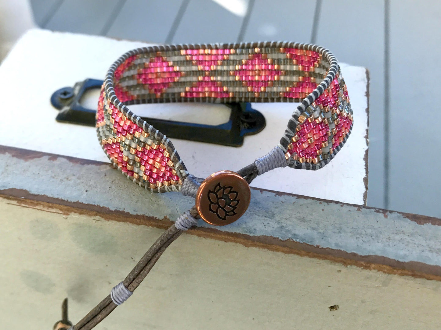 Pink Tribal Ombre Diamond beaded friendship bracelet