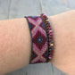 Loom Woven Maroon Pink Navy and Gold Diamond beaded friendship bracelet