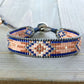Copper Navy Blush Loom Woven Ikat Diamond Beaded Bracelet