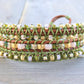 Olive Blush and Gold Macrame Leather Wrap Bracelet