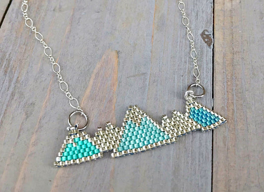 Little Mountain Beaded Brick Stitch Silver Necklace