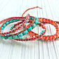 Turquoise and Coral Gemstone Macrame 5 Wrap Bracelet