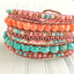 Turquoise and Coral Gemstone Macrame 5 Wrap Bracelet