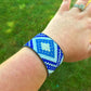 Bright Blue Aztec Extra wide Geometric bead loom woven cuff