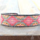 Coral and Gray Geometric Bead Loom Woven Bracelet